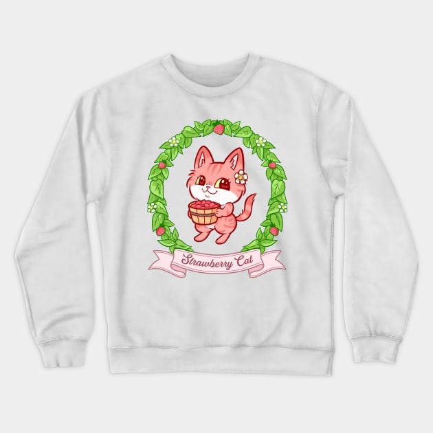 Strawberry Cat Crewneck Sweatshirt by iamlunasol